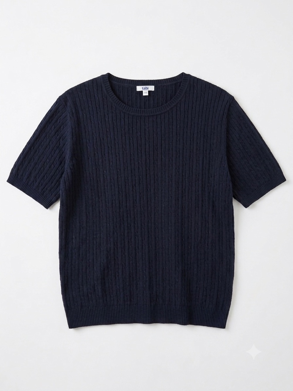 Vintage Tabi Navy Cable Knit Short Sleeve Top - Size L (Fits like XL) Fall